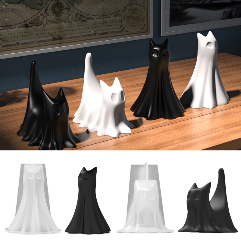 Candle Making Items - Ghost Cat ฮาโลวีนเดสก์ท็อปเครื่องประดับพลาสเตอร์แม่พิมพ์ซิลิโคน DIY Handmade Aromatherapy