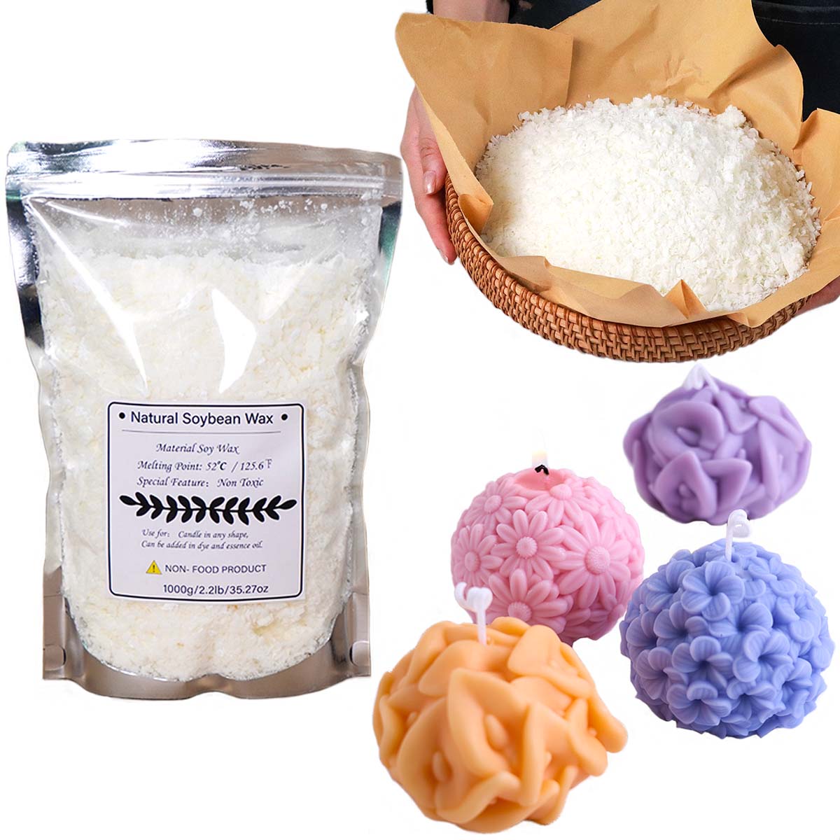 Candle Making Raw Material - 100/250/500/1000g ขี้ผึ้งถั่วเหลืองธรรมชาติ Flake DIY เทียนทําด้วยมือหัตถกรรม Additive-ฟรีเทียนหอมวัตถุดิบทําชุด