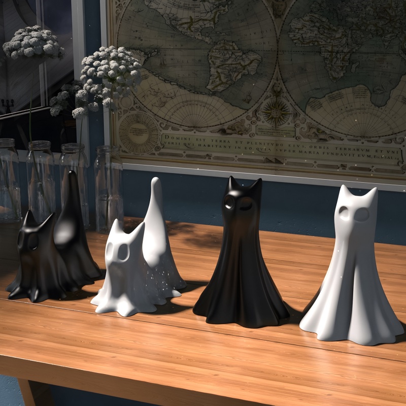 Ghost Cat ฮาโลวีนเดสก์ท็อปเครื - Candle Making Items บทวิจารณ์และราคา