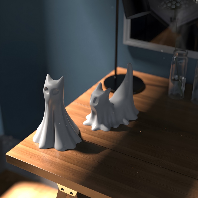 Ghost Cat ฮาโลวีนเดสก์ท็อปเครื - Candle Making Items บทวิจารณ์และราคา